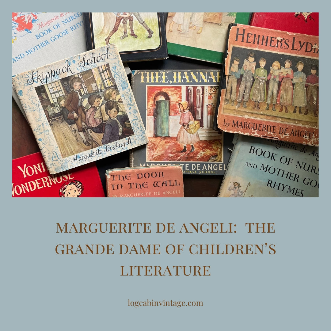 A collage of vintage Marguerite de Angeli books for children is shown with the blog title "Marguerite de Angelie The Grande Dame of Children's Literature"