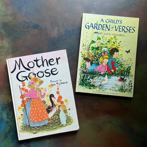 A Child's Garden of Verses written by Robert Louis Stevenson & Mother Goose Nursery Rhymes-both illustrated by Gyo Fujikawa-vintage children's books-view of the front covers