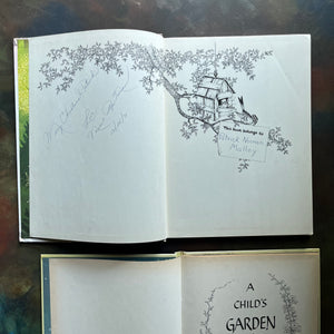 A Child's Garden of Verses written by Robert Louis Stevenson & Mother Goose Nursery Rhymes-both illustrated by Gyo Fujikawa-vintage children's books-view of the inscription inside Mother Goose