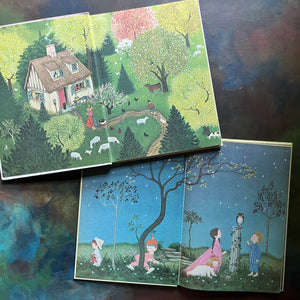 A Child's Garden of Verses written by Robert Louis Stevenson & Mother Goose Nursery Rhymes-both illustrated by Gyo Fujikawa-vintage children's books-view of the inside covers