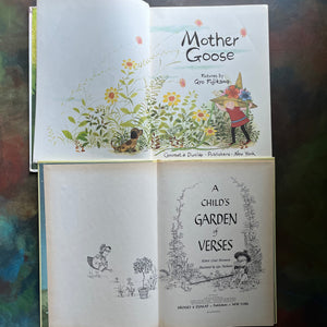 A Child's Garden of Verses written by Robert Louis Stevenson & Mother Goose Nursery Rhymes-both illustrated by Gyo Fujikawa-vintage children's books-view of the title pages