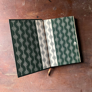 antiquarian book, non-fiction biography - Alone written by Richard E. Byrd - 1938 International Collectors Library Edition - view of the decorative inside cover in green & cream designs