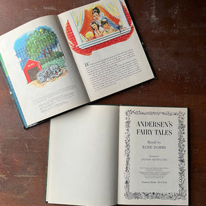 vintage children's picture books in large format:  Peter Pan adapted by Phoebe Wilson with Illustrations by Ruth Wood & Andersen's Fairy Tales Retold by Rose Dobbs with Illustrations by Gustav Hjortlund - view of their copyright information