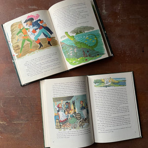 vintage children's picture books in large format:  Peter Pan adapted by Phoebe Wilson with Illustrations by Ruth Wood & Andersen's Fairy Tales Retold by Rose Dobbs with Illustrations by Gustav Hjortlund - view of a sample of the illustrations in each book
