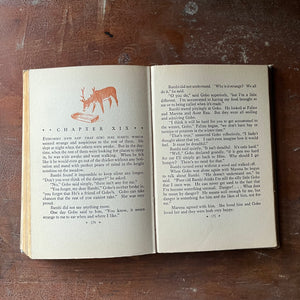 vintage children's chapter book, classic literature - Bambi written By Felix Salten with illustrations by Kurt Weise 1931 Edition - view of the chapter headers with small illustration above - this one showing a buck