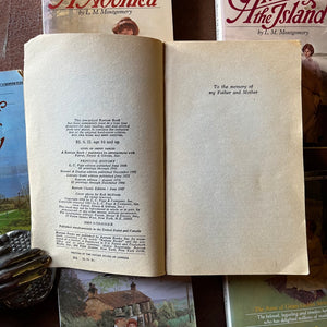 vintage children's chapter books - Bantam Books Editions of Anne of Green Gables Book Set written by L.M. Montgomery - view of the copyright & dedication pages for Anne of Green Gables