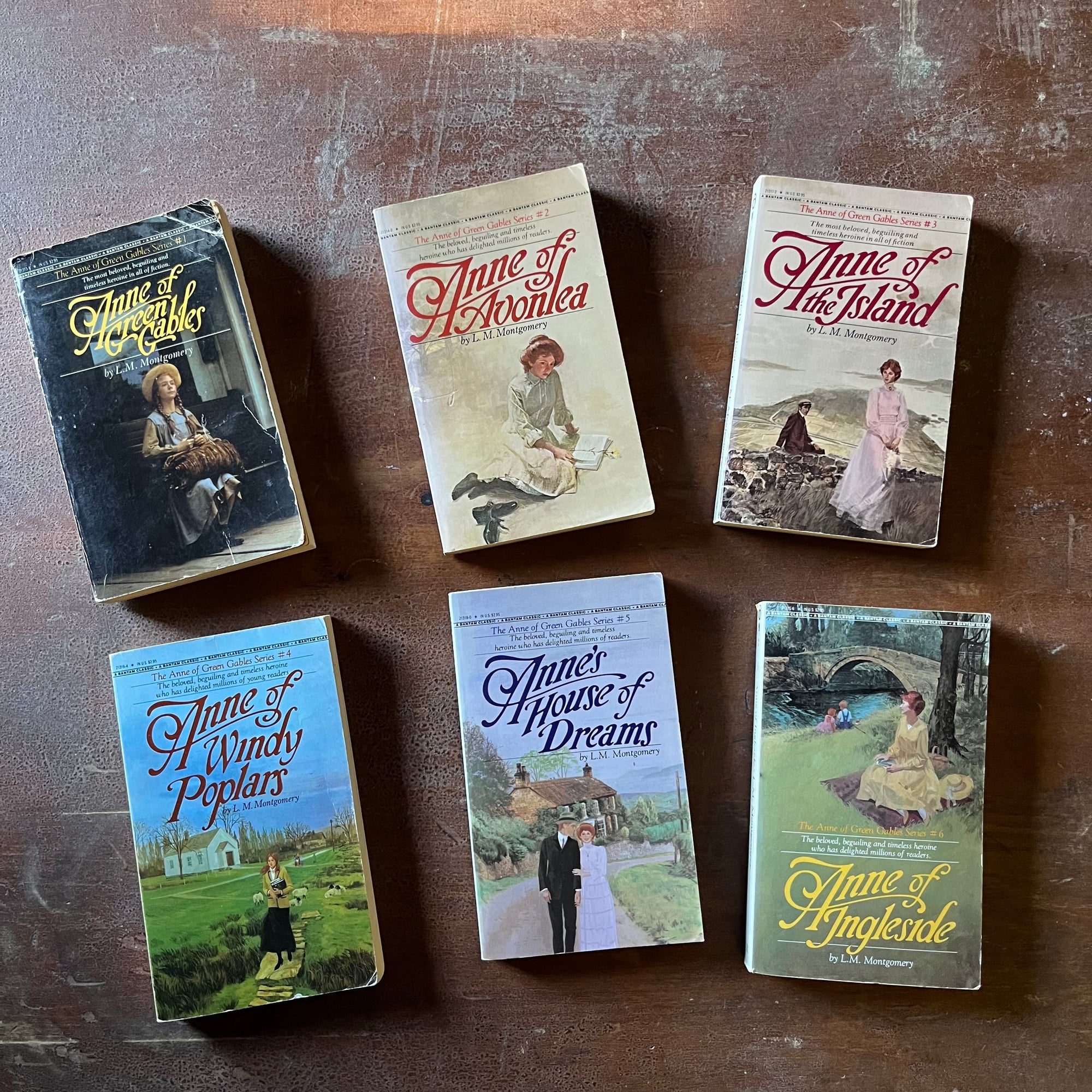 vintage children's chapter books - Bantam Books Editions of Anne of Green Gables Book Set written by L.M. Montgomery - view of the front covers in full color