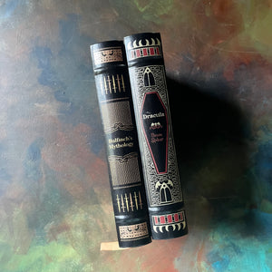 Barnes & Noble Leatherbound Book Set-Dracula & Bulfinch's Mythology-classic literature books for sale-view of the spines