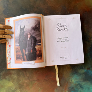 Black Beauty written by Anna Sewell & illustrated by Lucy Kemp-Welch-2017 Barnes & Noble Leatherbound Edition-classic children's literature-classic living chapter book-view of the title page & frontispiece