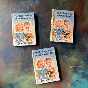 Bobbsey Twins Mysteries Three Books Set with Dust Jackets-Laura Lee Hope-vintage children's chapter books-young reader mysteries-view of the dust jacket's front covers