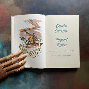 Captains Courageous by Rudyard Kipling with illustrations by Lawrence Beall Smith-classic children's literature-Junior Deluxe Editions Book Club Book-view of the title page with frontispiece