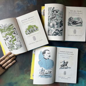 Set of Three Catholic Digest Junior Book Shelf Books-Forked Lightning The Story of General Philip H. Sheridan, The Sea Tiger The Story of Pedro Menendez, and Doctor America The Story of Tom Dooley-view of the title pages