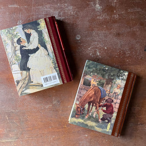 Children's Classics Book Set-Little Women with illustrations by Jessie Wilcox Smith & Little Men with illustrations by Troy Howell, both written by Louisa May Alcott-classic American Literature-vintage chapter books-view of the back covers