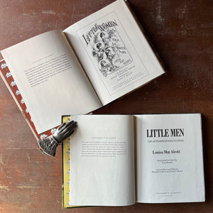 Children's Classics Book Set-Little Women with illustrations by Jessie Wilcox Smith & Little Men with illustrations by Troy Howell, both written by Louisa May Alcott-classic American Literature-vintage chapter books-view of the title pages