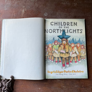 vintage children's picture book, vintage book, children's book - Children of the Northlights written & illustrated by Ingri & Edgar Parin D'Aulaire - view of the title page