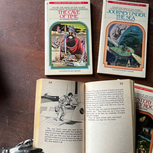 vintage children's chapter books, nostalgic books from the 1980's, 1980's childhood - Choose Your Own Adventure Box Set Volumes 1 - 6:  The Cave of Time, Journey under The Sea, By Balloon to the Saraha, Space and Beyond, The Mystery of Chimney Rock and Your Code Name is Jonah - view of an illustration from Space and Beyond