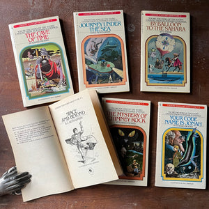 vintage children's chapter books, nostalgic books from the 1980's, 1980's childhood - Choose Your Own Adventure Box Set Volumes 1 - 6:  The Cave of Time, Journey under The Sea, By Balloon to the Saraha, Space and Beyond, The Mystery of Chimney Rock and Your Code Name is Jonah - view of the title page for Space and Beyond