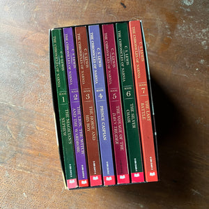 vintage children’s books, children’s books, chapter books, Scholastic box set – The Chronicles of Narnia Complete Box Set written by C. S. Lewis with Illustrations by Pauline Baynes - view of the spines