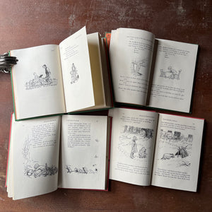 Classic A. A. Milne Book Set-When We Were Very Young, Now We Are Six, Winnie the Pooh, and The House at Pooh Corner written by A. A. Milne with illustrations by Ernest H. Shepard - view of the samples of the illustrations in each edition