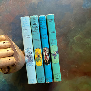 Companion Library Book Set-Tanglewood Tales-The Prince & The Pauper-The Story of King Arthur & His Knights-The Swiss Family Robinson-classic children's books-view of the spines