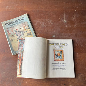 Copper-Toed Boots written & Illustrated by Marguerite de Angeli-1938 Edition with Dust Jacket-Autographed Edition-vintage picture book-view of the title page with autograph by Marguerite de Angeli & date of 1949