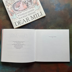 Dear Mili written by Wilhelm Grimm and illustrated by Maurice Sendak-vintage fairy tale-first edition-view of the copyright & dedication pages