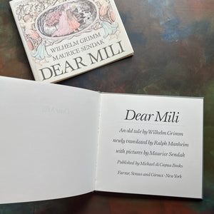 Dear Mili written by Wilhelm Grimm and illustrated by Maurice Sendak-vintage fairy tale-first edition-view of the title page