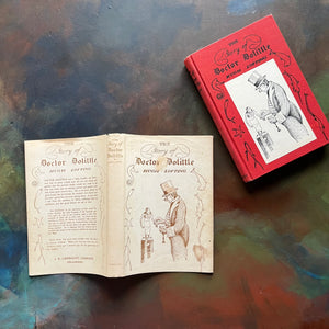 Doctor Dolittle written & illustrated by Hugh Lofting-1948 Edition-vintage children's chapter book-view of the dust jacket's front & back covers