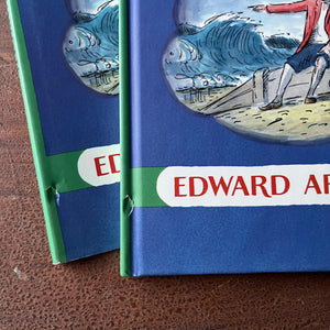 Edward Ardizzone Book Set-Little Tim and the Brave Sea Captain, Tim to the Rescue & Tim and Charlotte-vintage children's picture books-closeup of the small tear in the dust jacket & front cover of Tim and Charlotte