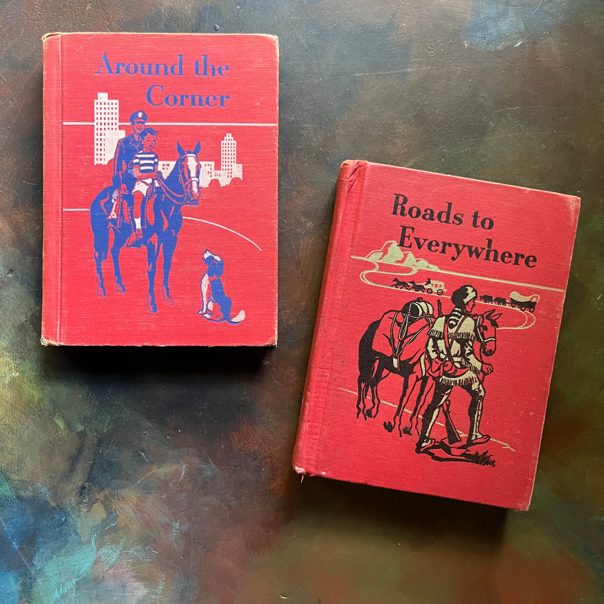 Ginn Basic Readers Book Set-Around the Corner & Roads to Everywhere-antique children's school books-learning to read books-view of the front cover