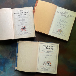 Ginn and Company Vintage Schoolbooks-The New Path to Reading, The Children's Own Readers & The Children's Own Readers Book Three-view of the title pages