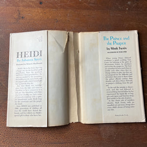 Heidi written by Johanna Spyri-1954 Junior Deluxe Editions-vintage children's chapter book-view of the inside flaps of the dust jacket