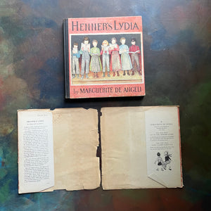 Henner's Lydia-story and pictures by Marguerite De Angeli-antique children's picture book-living history book-view of the dust jacket's inside flaps