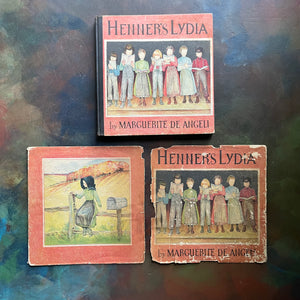 Henner's Lydia-story and pictures by Marguerite De Angeli-antique children's picture book-living history book-view of the front & back of the dust jacket