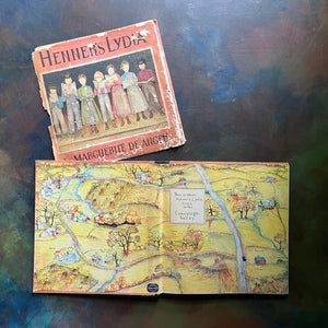 Henner's Lydia-story and pictures by Marguerite De Angeli-antique children's picture book-living history book-view of the inside cover