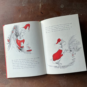 vintage children's picture book, vintage children's Christmas story - How the Grinch Stole Christmas written & illustrated by Dr. Seuss 1957 Edition - view of the illustrations and text
