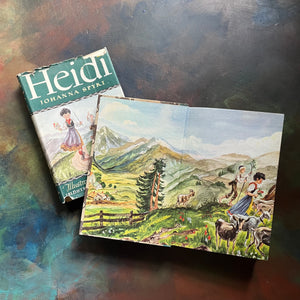 Illustrated Junior Library Editions-Heidi by Johanna Spyri with illustrations by William Sharp-vintage children's classic literature-view of the colorful inside cover