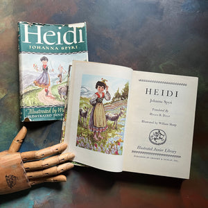Illustrated Junior Library Editions-Heidi by Johanna Spyri with illustrations by William Sharp-vintage children's classic literature-view of the title page & frontispiece