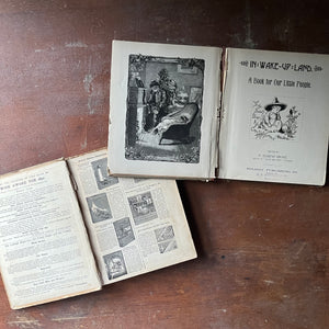 vintage children's storybooks, Pair of Antique Children's Books, In Wake-up Land and Sunday Chats 1890 - view of the inside cover & title page