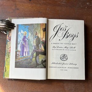 vintage children's chapter book, Illustrated Junior Library Edition - Jo's Boys written by Louisa May Alcott with illustrations by Louis Jambor - view of the title page