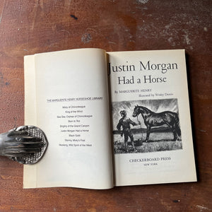 vintage horse books, vintage non-fiction, vintage children's chapter book - Justin Morgan Had a Horse written by Marguerite Henry with illustrations by Wesley Dennis- view of the title page