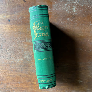 antiquarian book, Waverley Novels - Kenilworth written by Sir Walter Scott with illustrations by George Cruikshank - view of the embossed spine with gold lettering