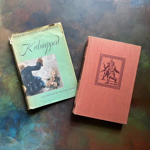 Kidnapped by Robert Louis Stevenson with illustrations by William Sharp-1949 Edition-antique children’s chapter book-adventure book for boys-view of the embossed front cover
