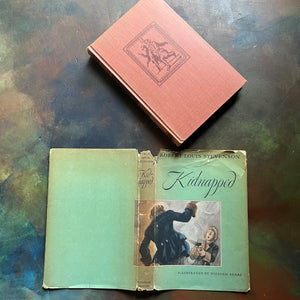 Kidnapped by Robert Louis Stevenson with illustrations by William Sharp-1949 Edition-antique children’s chapter book-adventure book for boys-view of the dust jacket's covers