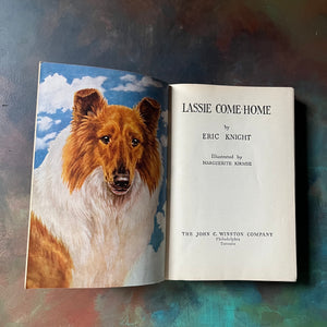 Lassie Come Home written by Eric Knight with illustrations by Marguerite Kirmse-vintage children's chapter book-view of the title page