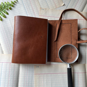 Leaf Stamped on Suede Leather Journal-blank nature or gratitude journal - view of the inside cover