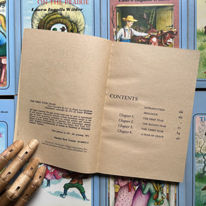 Little House on the Prairie Box Set in Blue written by Laura Ingalls Wilder with Illustrations by Garth Williams-vintage children's chapter books-view of the copyright & contents pages of The First Four Years