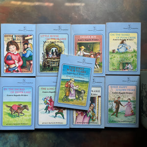 Little House on the Prairie Box Set in Blue written by Laura Ingalls Wilder with Illustrations by Garth Williams-vintage children's chapter books-view of the front covers