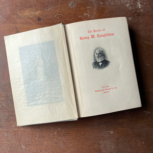 Longfellow's Political Works-Poems of Henry W. Longfellow-1901 Thomas Y. Crowell & Co. Publishers-antique poetry book-view of the title page with an illustration of Longfellow in the center