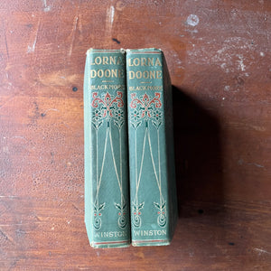 Lorna Doone A Romance of Exmoor - Volumes I and II written by R.D. Blackmore-antique book-view of the embossed spines
